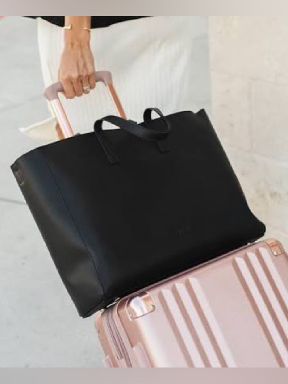 CALPAK Haven 16” Laptop Tote Black Vegan Leather Work Travel Bag Minimalist